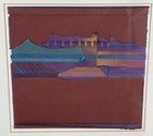 Original Abstract Landscape Art Mixed Media Collage Signed Southwest Ziggerat
