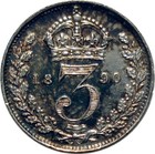 Great Britain 1890 Queen Victoria 3 Pence Silver Coin