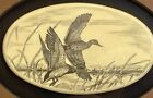 Vintage Scrimshaw Engraving Ducks In Flight Wood Frame The Barlow Collection