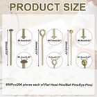 600 Pcs 3 Styles 0 79  Head Pins Set For Jewelry Making bronze 