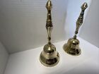 2 Vintage Brass 8 5  Tall Hand Held Alter Bells Cleanse Energy Clear Rings