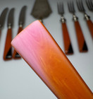218 Grams Antique Bakelitecatalin Pink Colour Forks And Knifes 11 Ps Marbled 