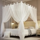 Nxgio 4 Corners Post Princess Curtain Bed Canopy Lace Up Double Layer 4 Opening