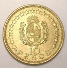 1965 Uruguay Uruguayan 10 Pesos Artigas Coin Xf 