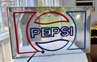 Vintage Pepsi Lighted Mirror Sign 19    Red Blue Faux Neon Works Employee Collecti