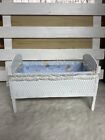 Vintage White Woven Wicker Wood Baby Doll Bed Crib For 16 Inch Dolls Reborn Baby