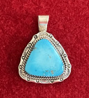 Vintage Navajo Turquoise Pendant Sterling Silver Garrison Boyd Stamped Native