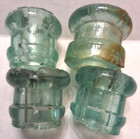 Old Orig  Aqua Glass Lightning Rod Weathervane Double Flange Insulators X 4  4a