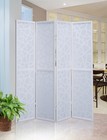 70 Inch White 4 Panel Room Divider Wood Paper Mosaic Design Fully Assembled
