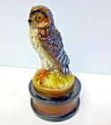 Owl Figure On Stand 5 Inches Detailed Painted enameled Metal Vintage Heavy