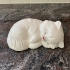 Vintage Ceramic Cat White Persian Kitten Sleeping 1980 Glossy Hand Painted Sweet