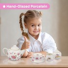 Porcelain Tea Set For Girls Pink Ceramic Tea Cups Glass Toy Kids Party 13 Pieces