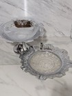 Farber Brothers Krome Kraft Pedestal Serving Dish And Cut Glass Plate Nwt