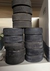10 Pack Of Black Hockey Practice Pucks Used Plus 4 Softer Sponge Pucks  From 90s