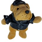Biker Brown Bulldog Dog Puppy Plush Stuffed Animal Black Hat Jacket 10   