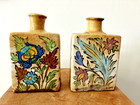Pair  Antique Iznik Bottle flask  Persian Qajar Dynasty  Hand-painted  Beautiful