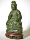 Antique Chinese Spinach Jade Nephrite 8 5  Guanyin Statue W  Stand Mid-1800 s
