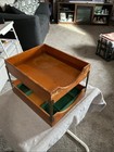 Antique Oak   Metal Two Tier Desk Trays In Out Box File Globe  W  2 Wood Inserts