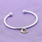 925 Sterling Silver Gold Heart Pendant Cuff Bracelet Wedding Engagement Gift