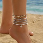 Ankle Bracelets For Women Stretch Boho Pearl Bead Gold Anklets Layered Sequins F