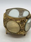 Antique Ormolu Beveled 5-sided Glass Jewelry Box Casket Floral Trinket Vanity