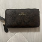 Coach Essential Zip Around Card Case signature Leather maple Black excellent euc