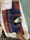 Handmade Women   s Blue Embroidered Silk Choli Blouse Short Sleeve Back Tie