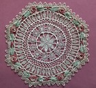 Tatted Doily Raised Flowers 12    Crochet Centerpiece Intricate Round Vintage Lace