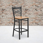 Hercules Series Black   x   Back Metal Restaurant Barstool - Natural Wood Seat
