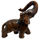 Large Hand Carved Wooden Elephant Statue Figurine Raised Trunk Home Decor