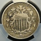 1868 Shield Nickel     Cacg F15     Original Surfaces 
