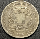      1886      Venezuela 5 Bolivares 0 900 Silver Coin      Crown Sz Coin
