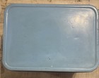 1950 s Vintage Decoware Metal Bread Box Tin Litho With Hinged Blue Lid