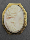 Antique Art Deco Gartner Jewlery 10k Solid Gold  11g carved Shell Cameo Brooch