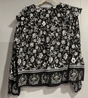 Nwt Time And Tru Blouse Women Xl Black Floral Long Sleeve Cotton Blend Shirt New