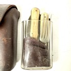 Vintage Leather Glass   Utencil Camping Travel Kit - Fork  Knife  Scouts Read