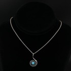 Vtg Sterling Silver Navajo Signed Mg Turquoise Spiral Pendant 20  Necklace - 5g