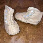 Antique  Victorian Pink Leather Button Up Infant Shoes W white Mop Buttons