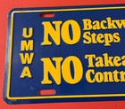 1984 Umwa Booster License Plate United Mine Workers Of America No Backward Steps