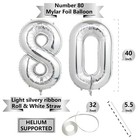 Number Balloons Silver Party Balloon - Giant Number 80 Balloon  40 Inch Large   