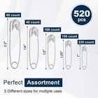 520 Pack Safety Pins  Assorted Size Bulk Silver Sewing Pins  Small   Large Heavy
