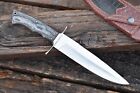 Custom Handmade D2 Steel Bowie Knife 12   Overall With Horizontal Leather Sheath