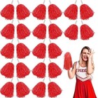  24pcs Pom Poms Cheerleading Plastic Cheerleader Pom Poms With Handle Red