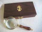 Antique Vintage Magnifying Glass Brass And Wooden Handle Incl  Box Reading Book