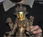 12   Ancient Tibetan Bronze Gilt Turquoise Gem Green Tara Kwan-yin Buddha Statue
