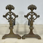 Antique Victorian Fire Dogs Andirons Large Brass Cast Iron Period Fireplace