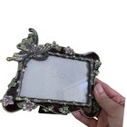 Vtg Pewter Enamel Picture Frame Jeweled Butterfly Crystals Purple Flowers 4x6
