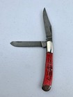 Vintage Parker Edwards Damascus Two Blade Red Pick B0ne Trapper Knife 