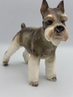 Vintage Lefton Grey Schnauzer Dog Figurine Large On Foot Blue Ribbon