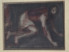 Antique Original Miniature Oil Painting Spanish Retablo -suffering Jesus Christ